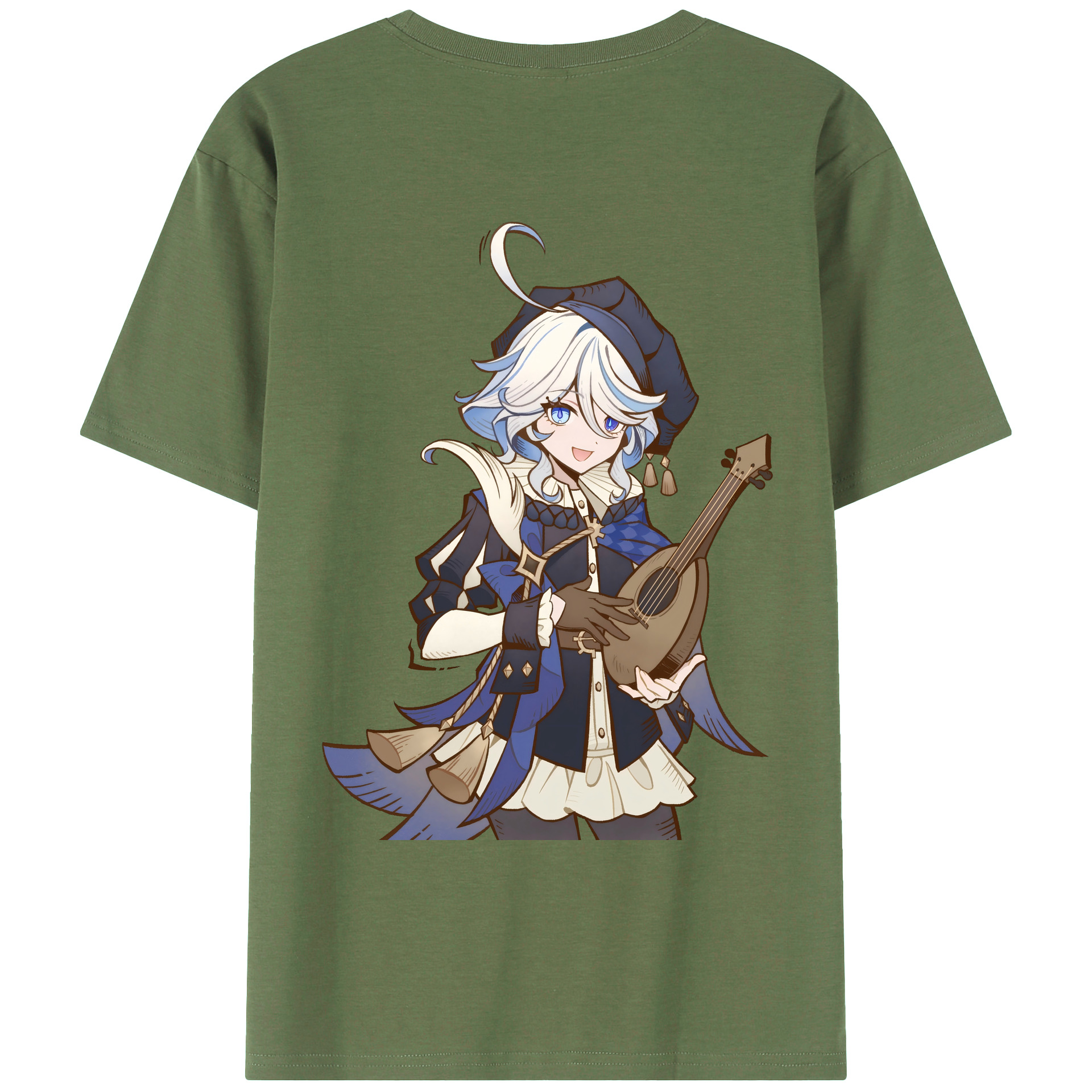 げんし神 フリーナ genshin Furina 綿100％ メンズ半袖Tシャツ（バックプリント） 通気性